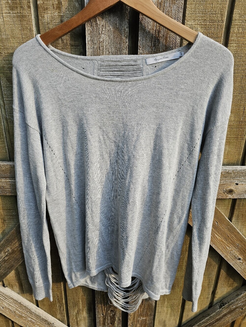 Harper Lane Stitch Fix Gray Pullover Sweater Small S Ladder Cut Cutout Back Top